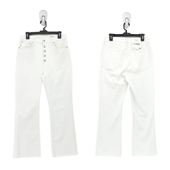 Rag & Bone Women 29 Casey Jeans Optic White High Rise Ankle Flare Denim NEW - Picture 1 of 8